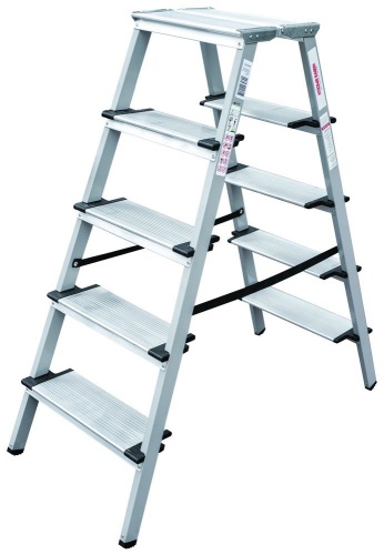 Стремянка стальная двухсторонняя  с широкой ступенью Новая Высота 5 ступеней (арт. 1147205) от магазина ЛесКонПром.ру