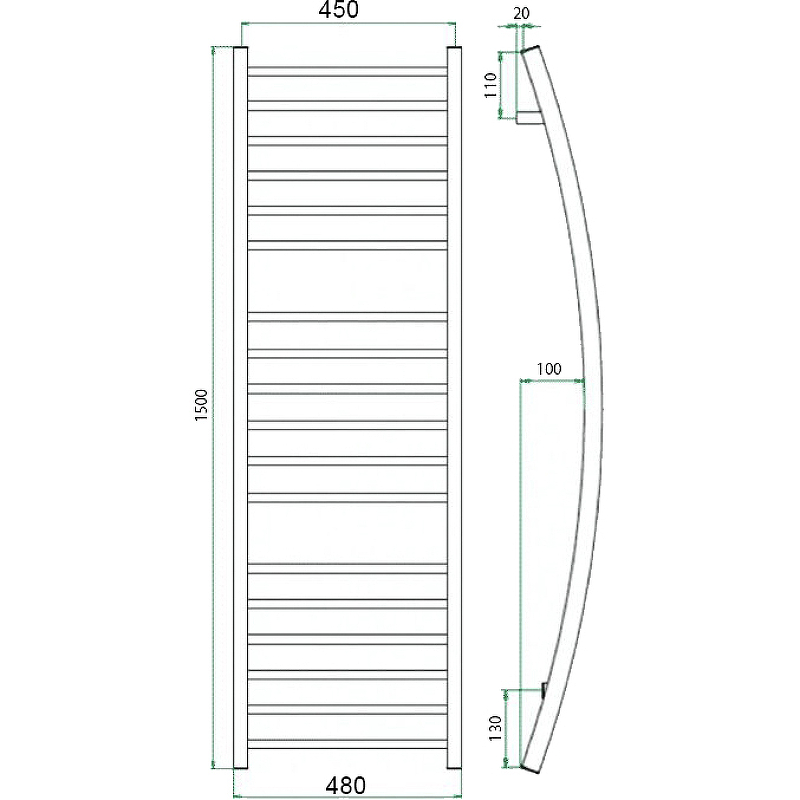 Водяной полотенцесушитель Grota Primo 480х1500 Хром от магазина ЛесКонПром.ру
