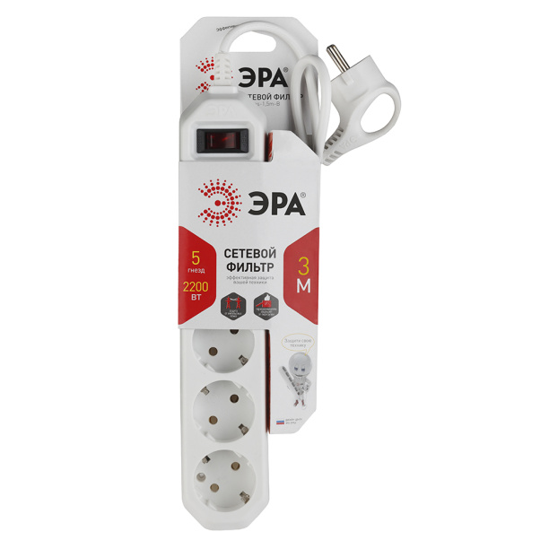 Фильтр сетевой ЭРА USF 5 гнезд 3 м от магазина ЛесКонПром.ру