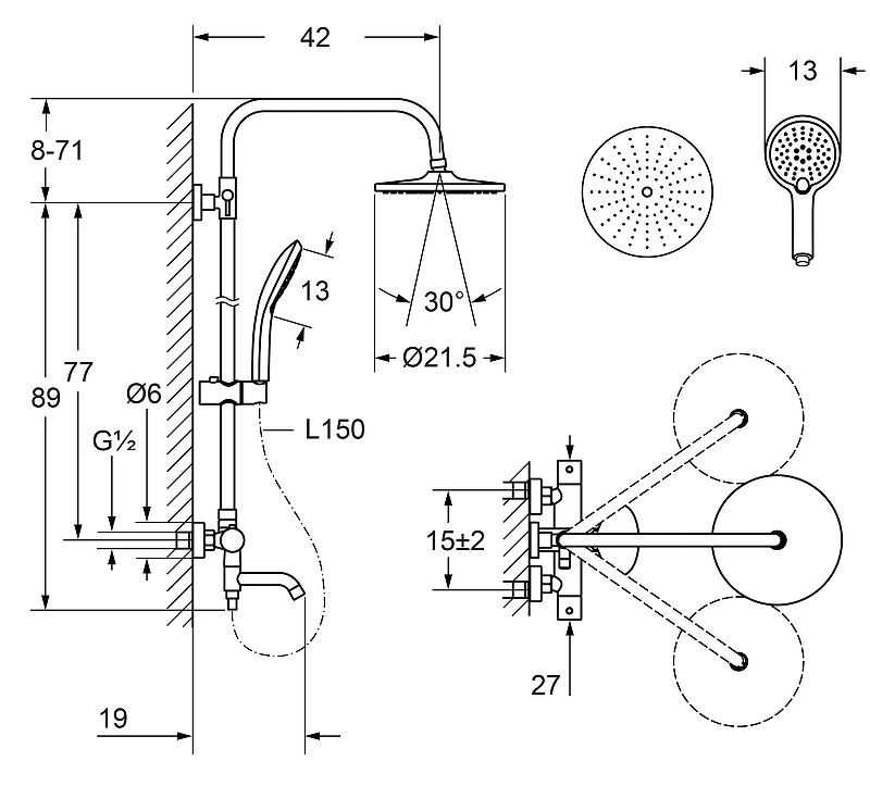 Душевая система Laguraty 17050 Хром от магазина ЛесКонПром.ру
