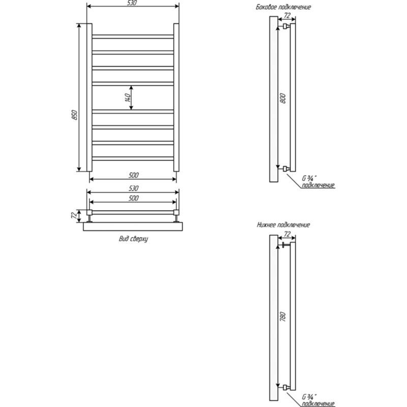 Водяной полотенцесушитель EWRIKA Деметра LP 80х50 Хром от магазина ЛесКонПром.ру