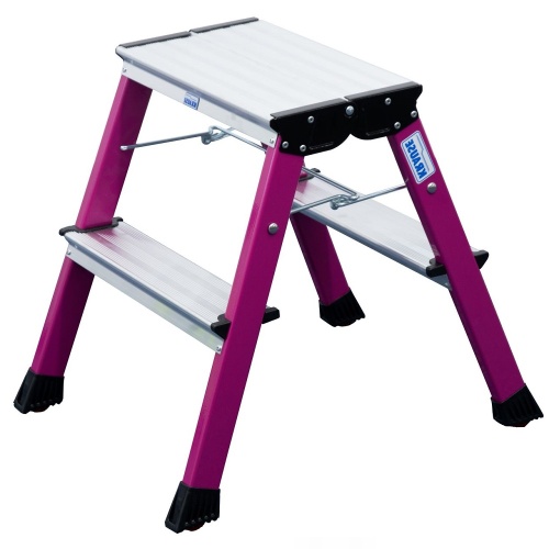 Стремянка алюминиевая двухсторонняя Krause Rolly 2х2 ступени розовая (арт.130136) от магазина ЛесКонПром.ру