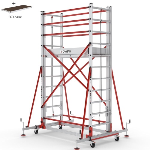 Телескопическая вышка-тура TeleSafe XLN Cagsan из двух модулей 2Х11 Ступенчатая со стабилизаторами (арт.S006_XLN) от магазина ЛесКонПром.ру