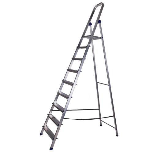 Стремянка алюминиевая с алюминиевыми ступенями STAIRS 9 ступеней (арт. AS 09) от магазина ЛесКонПром.ру