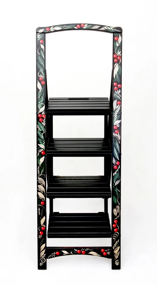 Стремянка деревянная с широкими ступенями Hoz-Block Микки 4 ступени Хохлома (арт. СДМ-4Х) от магазина ЛесКонПром.ру