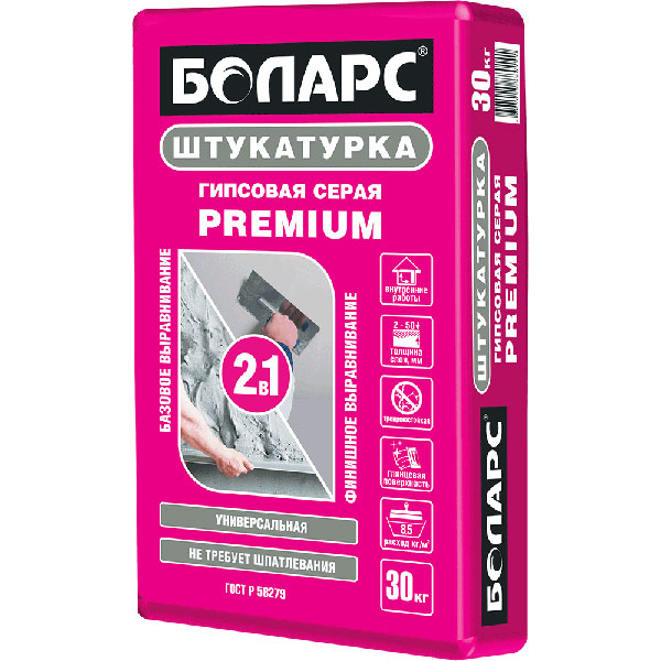 Штукатурка гипсовая БОЛАРС PREMIUM, 30 кг от магазина ЛесКонПром.ру