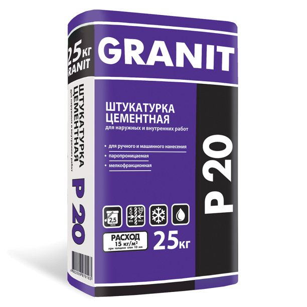 Цементная штукатурка GRANIT P 20, 25 кг от магазина ЛесКонПром.ру
