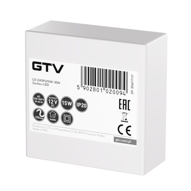 Блок питания 220/12В GTV 15 Вт IP20 от магазина ЛесКонПром.ру