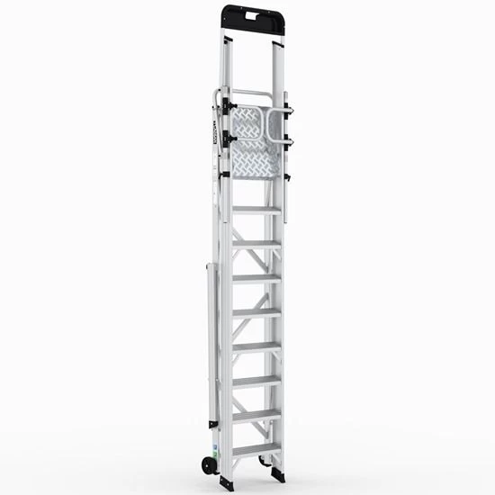 Складская профессиональная алюминиевая стремянка 9 ступеней с опорами CAGSAN арт.КPN8 от магазина ЛесКонПром.ру