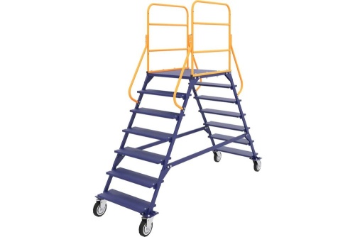 Лестница передвижная, шесть ступеней и два лестничных марша ЛР 6.2 670х2330х2137 RUSKLAD с колесами от магазина ЛесКонПром.ру