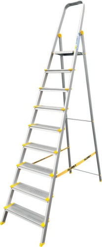 Стремянка алюминиевая анодированная профессиональная с широкой ступенью Алюмет 9 ступеней (арт. АS 709) от магазина ЛесКонПром.ру