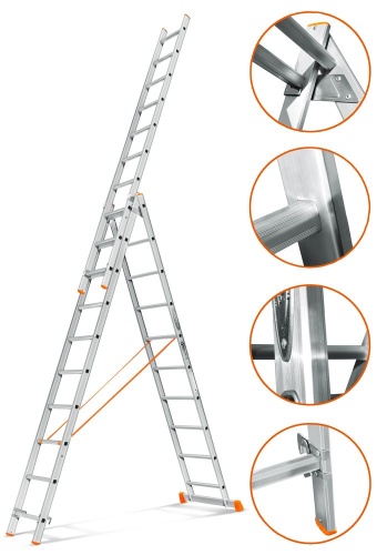 Трехсекционная алюминиевая лестница ГРАНИТ 3Х10 ступеней Эйфель от магазина ЛесКонПром.ру