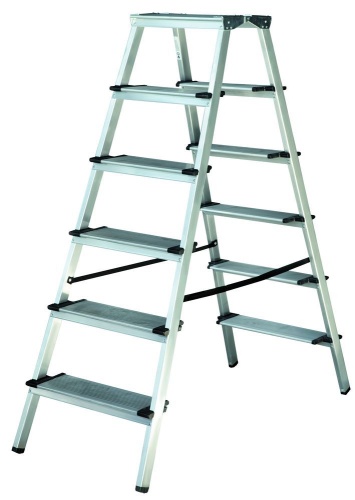 Стремянка алюминиевая двухсторонняя с широкой ступенью Новая Высота 6 ступеней (арт. 1127206) от магазина ЛесКонПром.ру