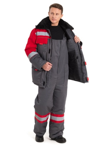 КОСТЮМ УТЕПЛЕННЫЙ "НОВА" (СЕР./красный) от магазина ЛесКонПром.ру