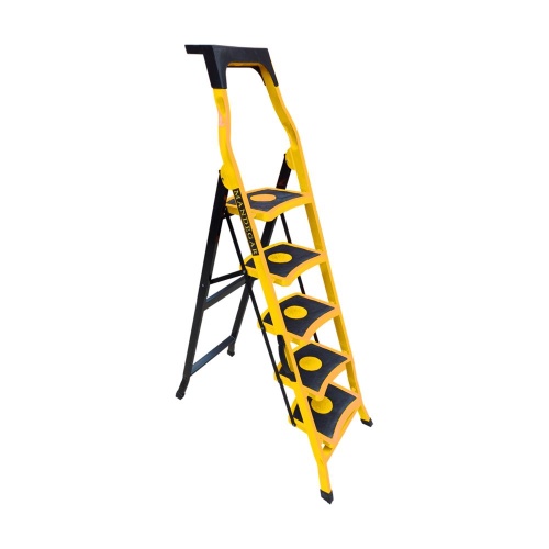 Стремянка стальная с 5 широкими ступенями SAMA желтого цвета (арт.S-5Ж) от магазина ЛесКонПром.ру