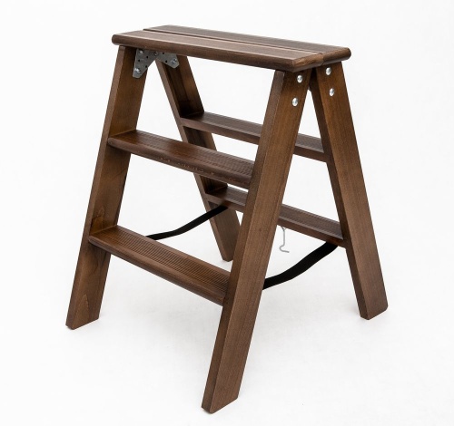 Стремянка двухсторонняя деревянная Hoz-Block Марк 3 ступени Венге (арт. ДДС-3В) от магазина ЛесКонПром.ру