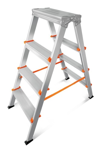 Двухсторонняя стремянка алюминиевая Эйфель 4 ступени (арт. Библио 80 - 204) от магазина ЛесКонПром.ру
