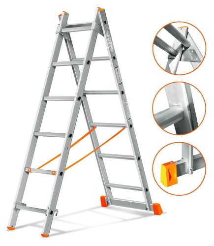 Двухсекционная алюминиевая лестница ГРАНИТ 2х6 ступеней Эйфель от магазина ЛесКонПром.ру