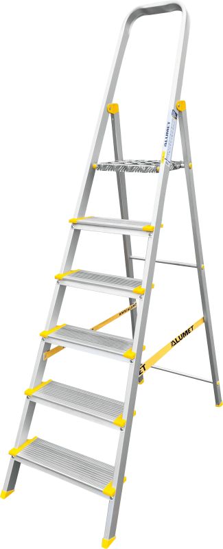 Стремянка алюминиевая анодированная профессиональная с широкой ступенью Алюмет 6 ступеней (арт. АS 706) от магазина ЛесКонПром.ру