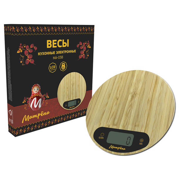 Весы кухонные МАТРЁНА бамбук круглые от магазина ЛесКонПром.ру