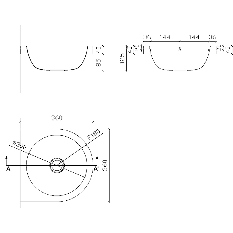 Раковина Nofer 35 13036.A.S Нержавеющая сталь матовая от магазина ЛесКонПром.ру