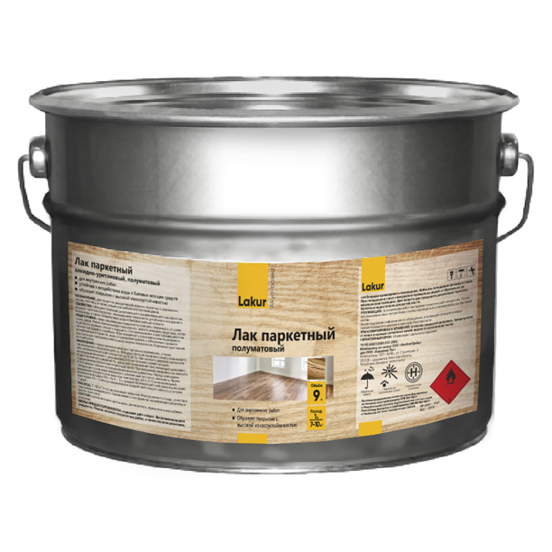 Лак паркетный алкидно-уретановый Lakur полуматовый 9 л от магазина ЛесКонПром.ру