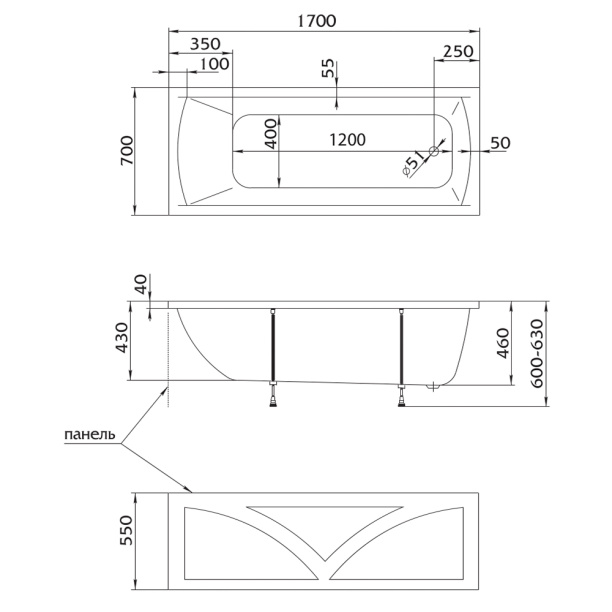 Ванна стальная FLUMEN EMS 170x70x39 см от магазина ЛесКонПром.ру