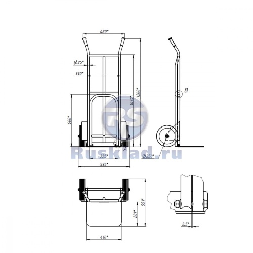 Двухколесная тележка НТТ 1823 One size RUSKLAD Колеса пневматические Ø250 мм от магазина ЛесКонПром.ру