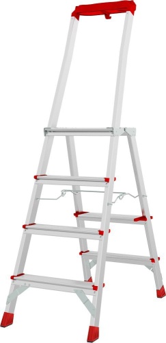 Стремянка алюминиевая профессиональная с увеличенной площадкой и органайзером Новая Высота 4 ступени (арт. 3135104) от магазина ЛесКонПром.ру