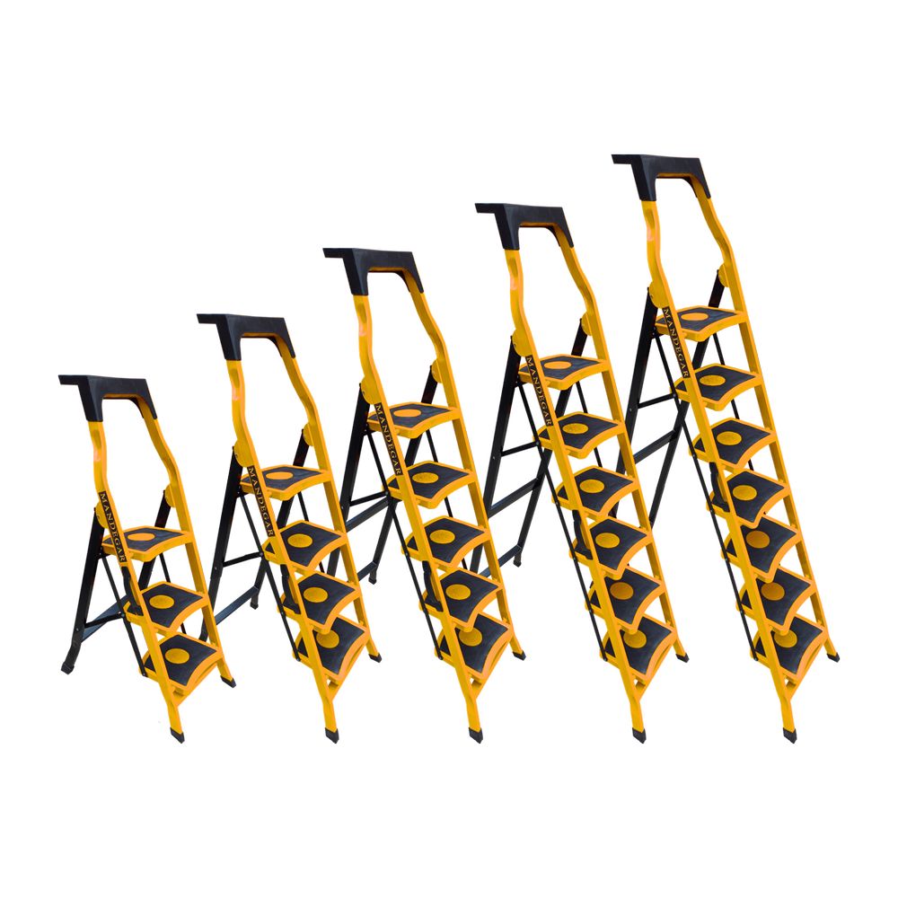 Стремянка стальная с 5 широкими ступенями SAMA желтого цвета (арт.S-5Ж) от магазина ЛесКонПром.ру