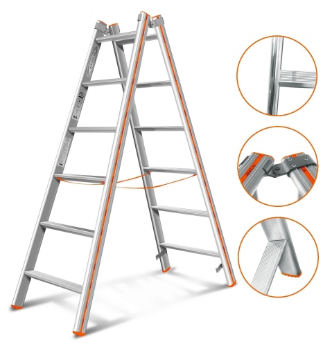 Двухсторонняя стремянка алюминиевая Эйфель 6 ступеней (арт. Комфорт-Профи 206) от магазина ЛесКонПром.ру