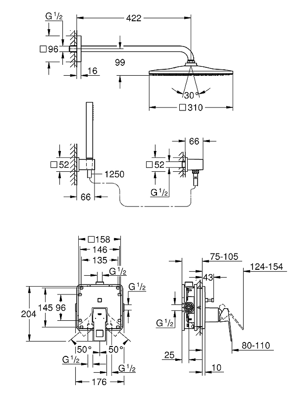 Душевая система Grohe Eurocube 25238000 Хром от магазина ЛесКонПром.ру
