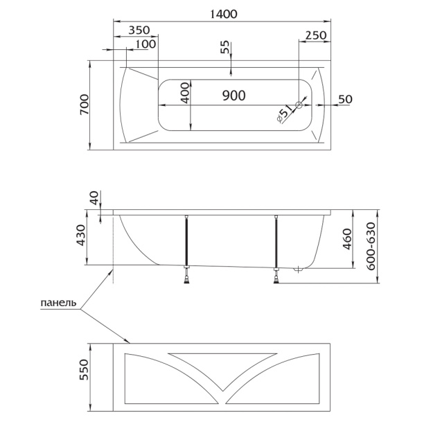 Акриловая ванна 100Acryl ACRYEL 140х70 см от магазина ЛесКонПром.ру