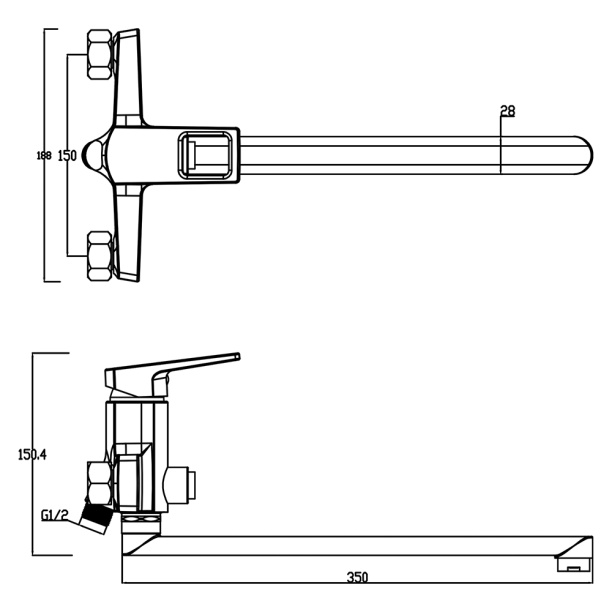 Смеситель для ванны Swedbe Kronos с длинным изливом от магазина ЛесКонПром.ру