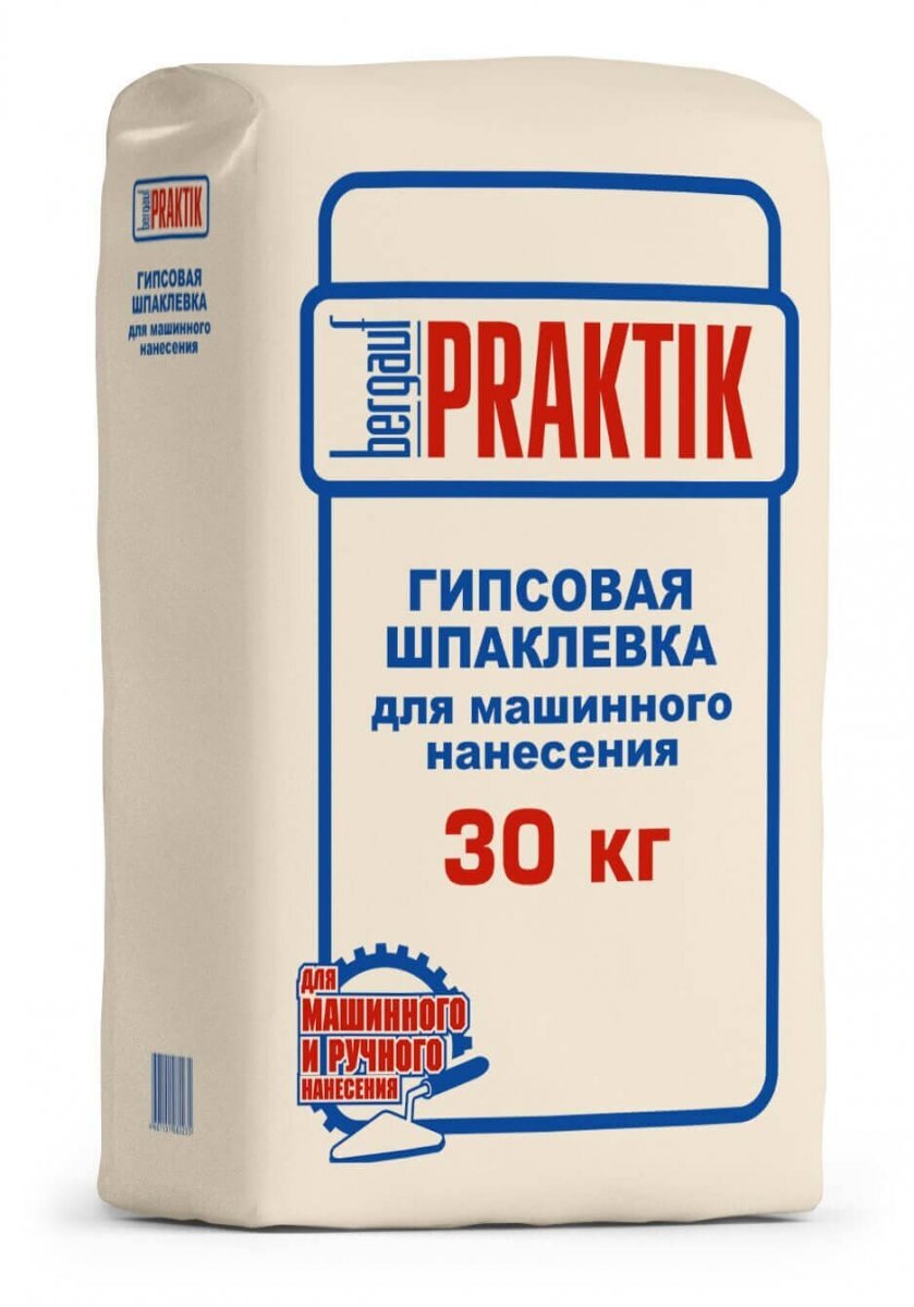 Смесь сухая шпаклевочная гипсовая для машинного нанесения BERGAUF Praktik 30 кг от магазина ЛесКонПром.ру
