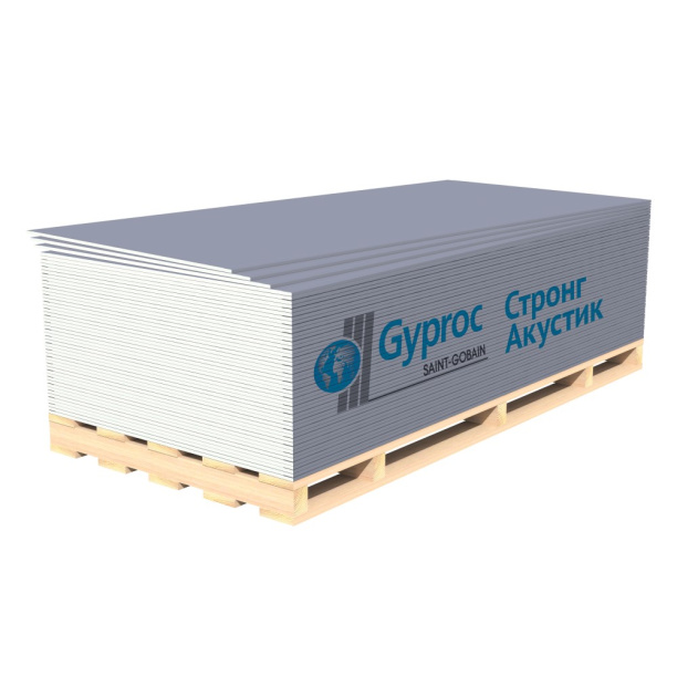 Гипсокартон высокопрочный влагостойкий Gyproc Стронг Акустик 2500х1200х15 мм от магазина ЛесКонПром.ру