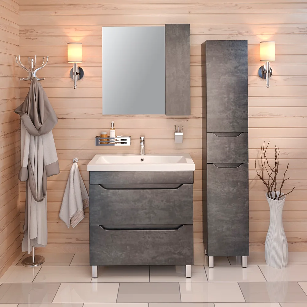 Зеркало Emmy Стоун 60 R, серый бетон от магазина ЛесКонПром.ру