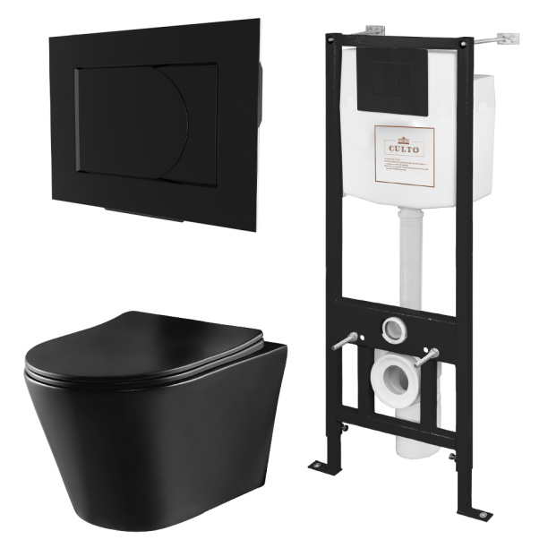 Инсталляция Culto Monet с унитазом, сиденьем, кнопкой черный от магазина ЛесКонПром.ру