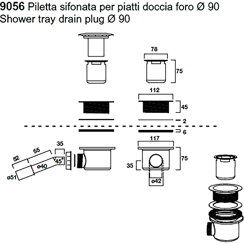 Сифон для душевого поддона Kerasan Retro 905601 Хром от магазина ЛесКонПром.ру