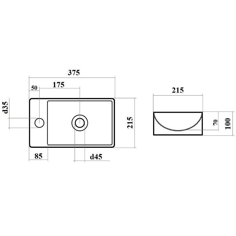 Раковина Bond 38 L S12-380L Белая глянцевая от магазина ЛесКонПром.ру