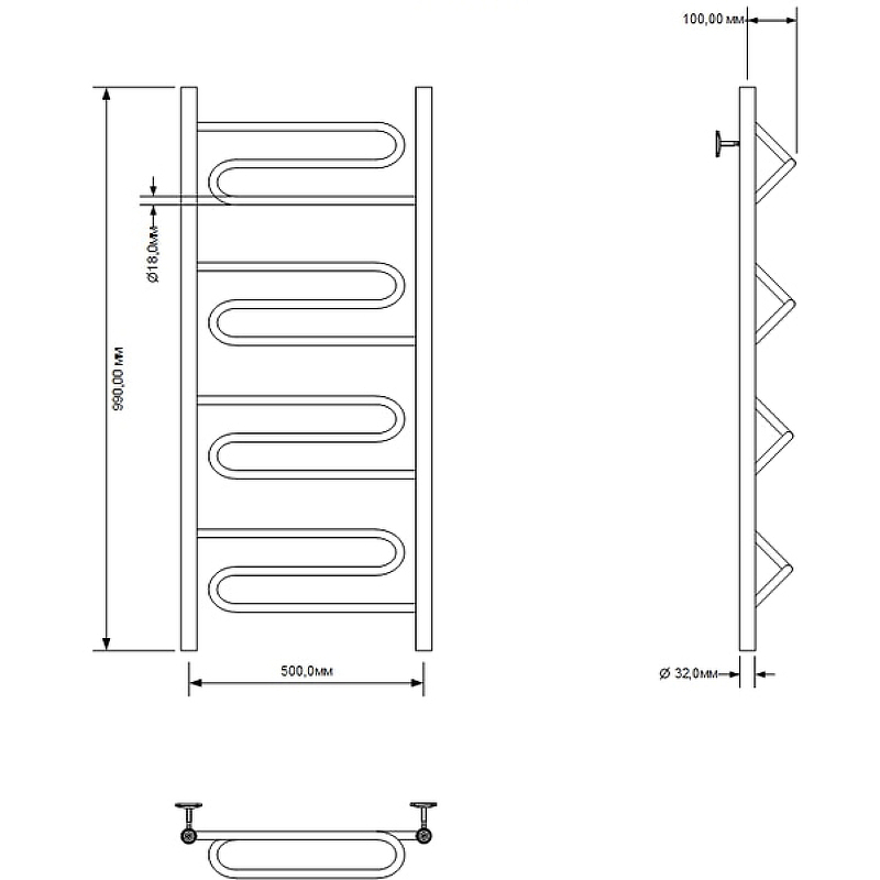 Водяной полотенцесушитель Aquanet Paolo 100x50 266734 Хром от магазина ЛесКонПром.ру