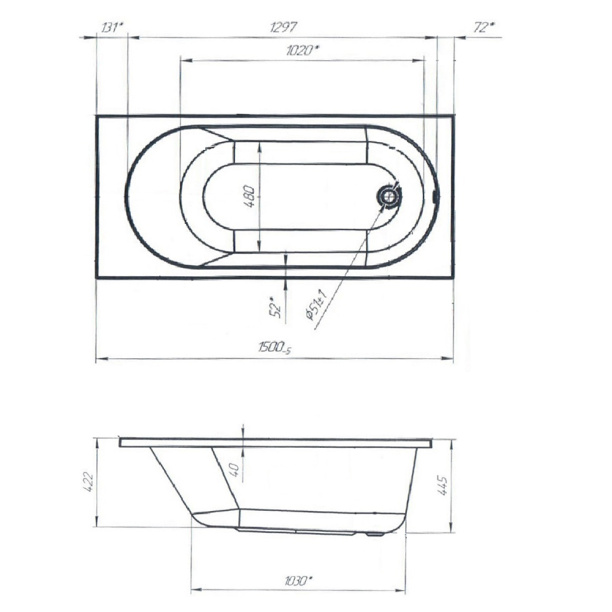 Акриловая ванна 100Acryl Atlas 150х70х45 см от магазина ЛесКонПром.ру