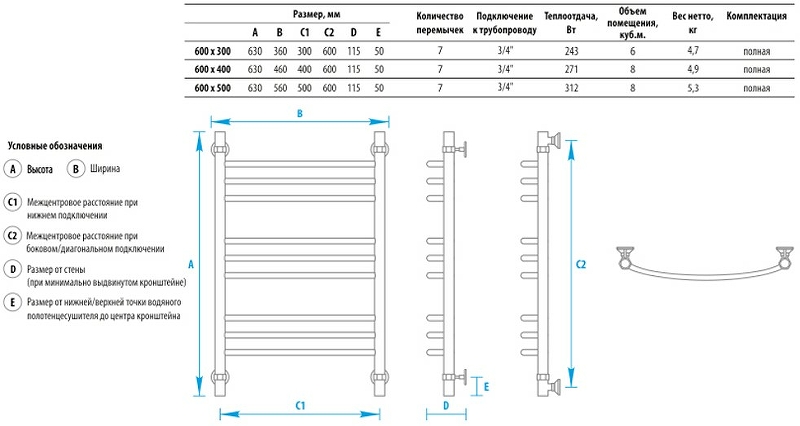 Водяной полотенцесушитель Energy Prestige 600x400 EWTR0PRES0604000000 Хром от магазина ЛесКонПром.ру