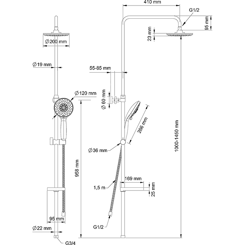 Душевая система Swedbe Calypso 5058 Хром от магазина ЛесКонПром.ру