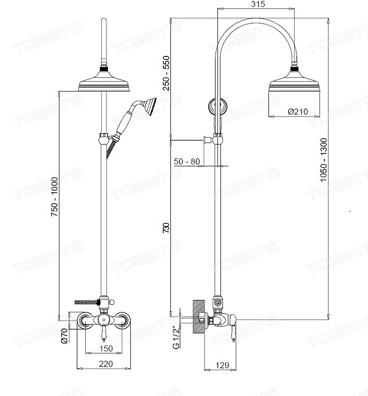 Душевая система Margaroli Classica RU1006AA01GD Золото от магазина ЛесКонПром.ру