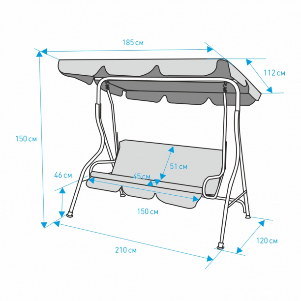 Садовые качели 3-местные 150x210х120 см от магазина ЛесКонПром.ру