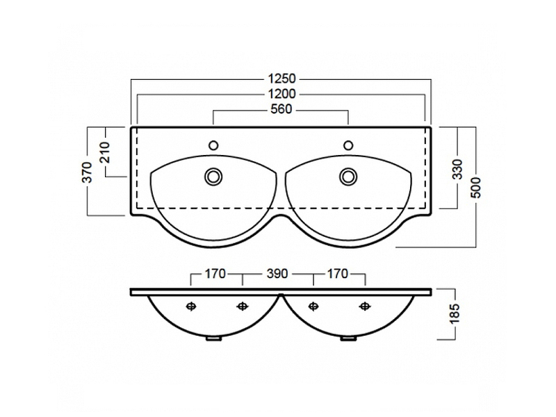 Раковина Hatria Sophie 125 Y0Q501 двойная Белая от магазина ЛесКонПром.ру